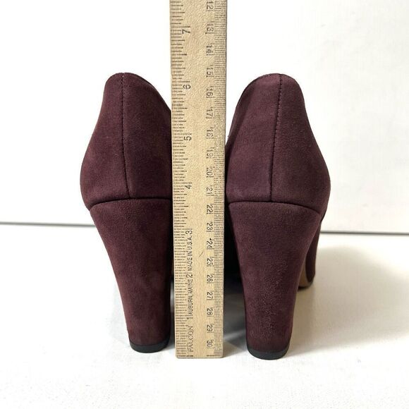 Franco Sarto Womens 8.5M Burgundy Suede Chunky Heels Zip Up Comfort Classic Pump - Picture 8 of 10